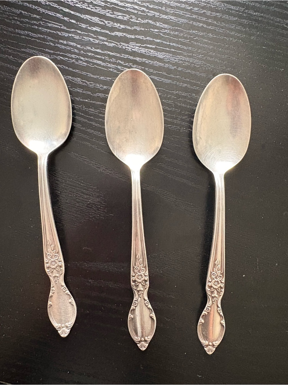 Vintage Wm Rogers & Son Victorian Rose Floral Silver Plated Tea Spoons, Set of 3